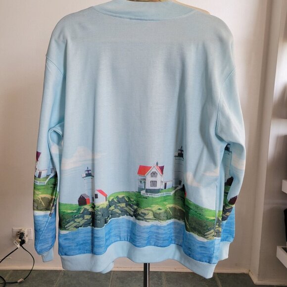 VINTAGE Blair Women’s Long Blue Light Houses Cardigan Sweater (Size: Medium) - Picture 11 of 16